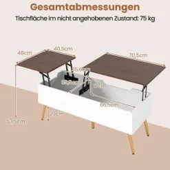 Justerbart sofabord med lift-top og skjult opbevaring