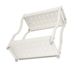 Kaffebar Opbevaringsstativ Dobbeltlags Skabshylde Rustfrit Stål Bordplade Organizer med Håndtag Hvid 30cm / 11.8in