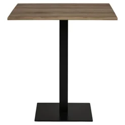 Kaffebord i røget eg med sort metalbase 70 x 70 x 75 cm brun