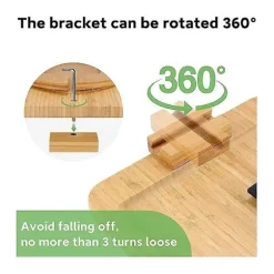 Kaffebordbakke i bambus - Sidebord med clips til brede sofaer, sammenklappelig armlænsbakke med 360° drejelig overflade