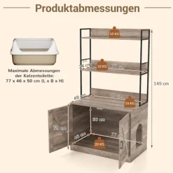 Kattegrusskab med bogreol, grå, multifunktionel