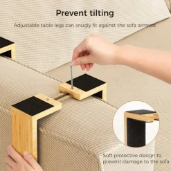 [KK] Drejeligt armlæn kompatibelt med sofa - 2-lags sofabakke med opbevaringsrum - Træ sidebord kompatibelt med stue Natural Wood Color