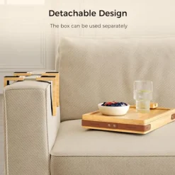 [KK] Drejeligt armlæn kompatibelt med sofa - 2-lags sofabakke med opbevaringsrum - Træ sidebord kompatibelt med stue Natural Wood Color