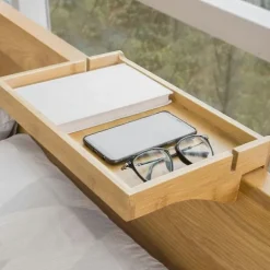 [KK] Sengehylde Clip-on Hængende Hylde Bordbakke med 2 Kabelåbninger, NKD01-N 30x25x9cm Nature