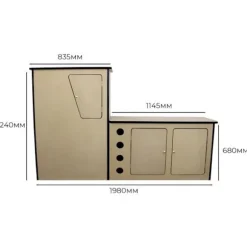 Køkken - Campervan - T4 T5 - MDF 18 mm - Indbygget vinreol - Brun kastanj