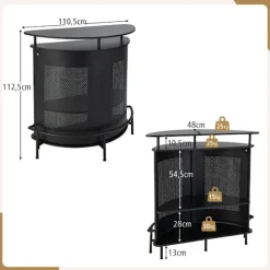 Køkken barbord med opbevaringsplads & fodstøtte & justerbare fødder køkkenbord bordstang sort