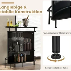 Køkken barbord med opbevaringsplads & fodstøtte & justerbare fødder køkkenbord bordstang sort