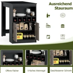 Køkken Barbord med vinreoler & opbevaringshylder, sort
