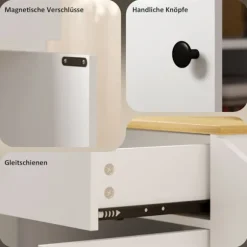 Køkkenø køkkenvogn på hjul med bordplade, skuffe, køkkenskab rullebar med hylde, krydderihylde, håndklædestang, serveringsvogn køkkenvogn hvid