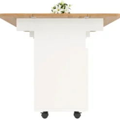 Køkkenø med aftagelig serveringsvogn, multifunktionel med opbevaringsplads, trælook, hvid, moderne Natural + Silver+Grey + White