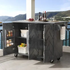 Køkkenø med hjul og udtrækkeligt design, håndklædeholder & justerbare hylder, 3 skuffer, 118x92cm Gray