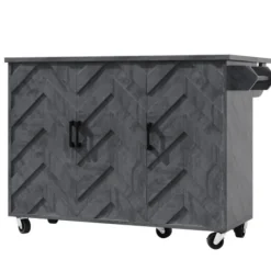 Køkkenø med hjul og udtrækkeligt design, håndklædeholder & justerbare hylder, 3 skuffer, 118x92cm Gray