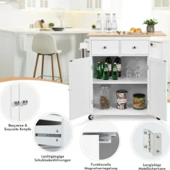 Køkkenø med opbevaring rullende serveringsvogn i gummi 88 x 46 x 89,5 cm Hvid