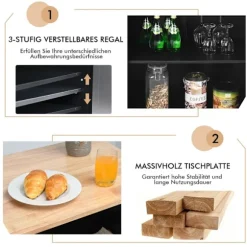 Køkkenø med opbevaring Rullende serveringsvogn af gummitræ 88 x 46 x 89,5 cm Sort