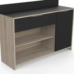 Køkken skænk - Rå eg og sort indretning - Moderne - 1 dør - MIKE - L 123 cm Ek och svart dekor