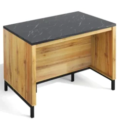 Køkkenø 120x75x90cm landlig stil med 2 skuffer, 4 hylder & barområde, egetræslook & marmorplade Natural