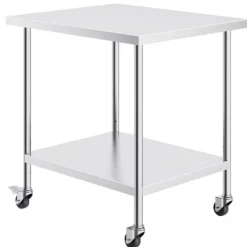 Køkkenarbejdsbord Rustfrit Stål-Duoku-Forberedelsesbord-762 x 457 x 954,6 mm-4 Hjul-3 Justerbare Højdeindstillinger
