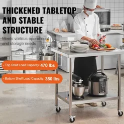 Køkkenarbejdsbord Rustfrit Stål-Duoku-Forberedelsesbord-762 x 457 x 954,6 mm-4 Hjul-3 Justerbare Højdeindstillinger