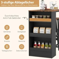 Køkkenbord med 2 taburetter, pladsbesparende bistrobord, bordbord, spisebordssæt, barbord