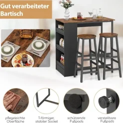 Køkkenbord med 2 taburetter, pladsbesparende bistrobord, bordbord, spisebordssæt, barbord