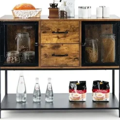 Køkkenbuffet - COSTWAY - Industriel stil - 2 skabe - 2 skuffer - Nederste hylde