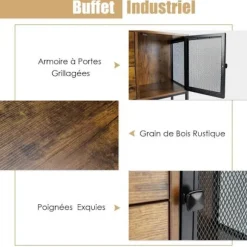 Køkkenbuffet - COSTWAY - Industriel stil - 2 skabe - 2 skuffer - Nederste hylde