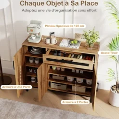 Køkkenbuffet med Skuffe og 3 Døre COSTWAY 120 x 41 x 95 cm, Aftagelige Hylder, Opbevaringsorganisator til Entré Stue