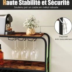 Køkkenbuffet til 16 Flasker COSTWAY, Vinregal med 5 Niveauer og Glasstøtter, 91 x35 x117 cm til Hjemmebar Svart och rustik brun