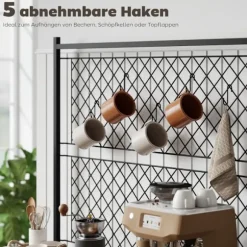 Køkkenhylde med kroge og vinreol, rustik brun
