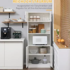 Køkkenskab Køkken Buffet Højskab Med 2 Hylder Og 2 Skabe Med Justerbare Hylder Mikroovn Hylde Anti-Tip Strop