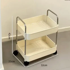 Køkkenvogn, flytbar opbevaringsvogn, 32 cm, 2-lags opbevaringsreol med hjul, let at samle