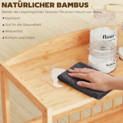 Køkkenvogn i bambus med hjul – 3 hylder, naturtræ