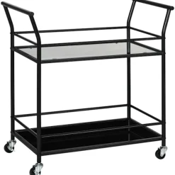 Køkkenvogn, Rullevogn, Serveringsvogn Med 2 Hylder, Vogn, Sidevogn På Hjul, Metalopbevaringsvogn, Sort, 75 X 40 X 80 Cm