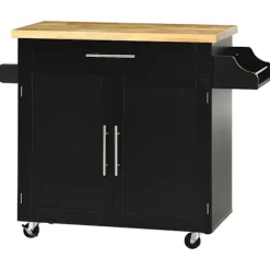 Køkkenvogn Serveringsvogn Med Bordplade Køkkenvogn Med Krydderihylde, Håndklædeholder Til Stue Spisestue Sort 109 X 40 X 89 Cm