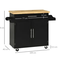 Køkkenvogn Serveringsvogn Med Bordplade Køkkenvogn Med Krydderihylde, Håndklædeholder Til Stue Spisestue Sort 109 X 40 X 89 Cm