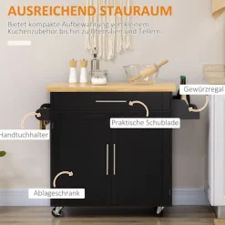 Køkkenvogn Serveringsvogn Med Bordplade Køkkenvogn Med Krydderihylde, Håndklædeholder Til Stue Spisestue Sort 109 X 40 X 89 Cm