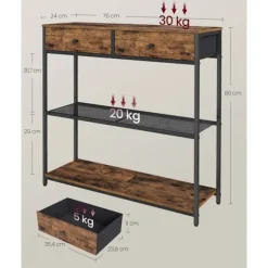 [KK]Rootz smalt konsolbord - Skænk - Entrébord - Rigelig opbevaring - Brun & Sort - 24 x 76 x 80 cm