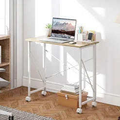 Klapbord med hjul, pladsbesparende, stål MDF, naturlig