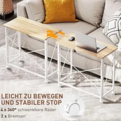 Klapbord med hjul, pladsbesparende, stål MDF, naturlig