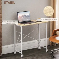 Klapbord med hjul, pladsbesparende, stål MDF, naturlig