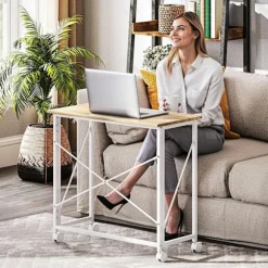 Klapbord med hjul, pladsbesparende, stål MDF, naturlig