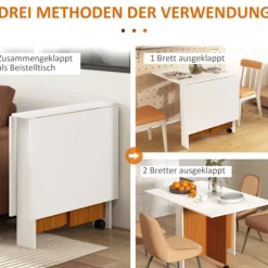 Klapbord Spisebord Mobilt Skrivebord Med Klapbord Sidebord Med Hjul Spisebord Til Køkken Hvid