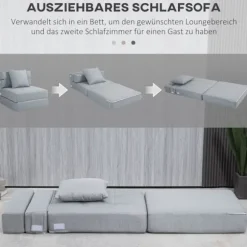 Klapsovestol, Sovesofa, 2-I-1 Klapstol Med Sengefunktion, Afslapningsstol Med Puder, Gæsteseng Til Stue, Soveværelse, Bæreevne Op Til 100 Kg, Lysegrå | Fyndiq