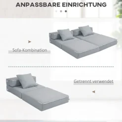 Klapsovestol, Sovesofa, 2-I-1 Klapstol Med Sengefunktion, Afslapningsstol Med Puder, Gæsteseng Til Stue, Soveværelse, Bæreevne Op Til 100 Kg, Lysegrå | Fyndiq