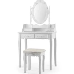 Klassisk toiletbord sæt med skammel LED-pærer kosmetikbord 75 x 40 x 146 cm hvid