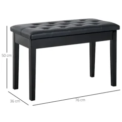 Klaverskammel Klaverbænk Traditionel Landhusstil Kosmetisk Skammel Opbevaringsplads Gummitræ Imiteret Læder Sort 76 X 36 X 50 Cm