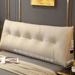 Komfortabel lændepude til seng, læsepude, rygstøttepude, trekantformet hovedpude, sengskilepude, stor læsepude 80x50x20cm, beige