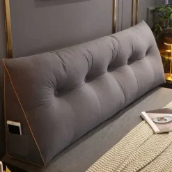 Komfortabel lændestøttepude til sengen, læsepude med rygstøtte, trekantet sengegavlspude, sengekilepude, stor læsepude 100x50x20cm, mørkegrå
