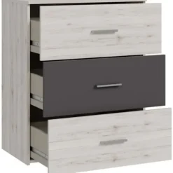 Kommode - ADRIA - 3 skuffer - Ask grå / Ensfarvet grå - L75x P41 x 90 cm Asktall - mörkgrå enhetlig