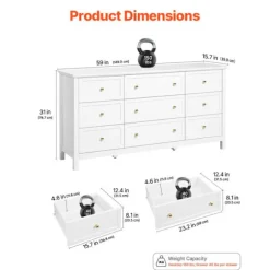 Kommode - DUOKU - 3 kolonner 9 skuffer - Hvid - MDF og spånplader - Anti-tipping skydesystem Vit